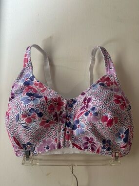 Comfort Choice Bra 50C Floral Cotton Wireless Front Closure Plus Size Full Cover